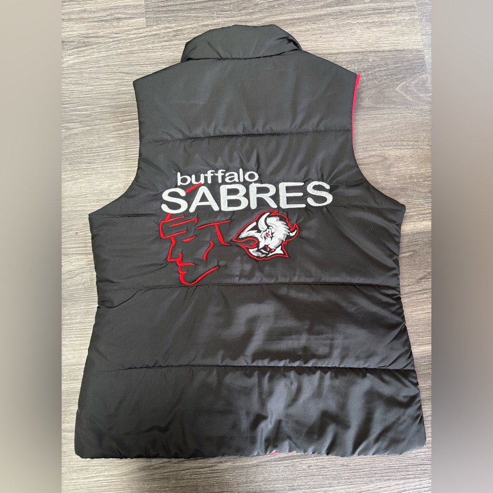 Vintage 90’s Buffalo Sabres Puffer Vest Black, Red & White Embroidery Small